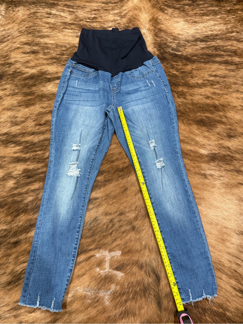Maternity Skinny Jeans in Light Blue with Black Overband